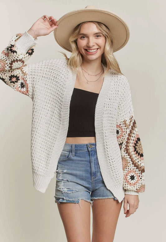 CROCHET NEUTRAL SLEEVE CARDIGAN