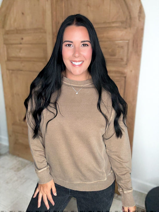 MY GO TO TERRY SOFT PULLOVER SWEATSHIRT-Mocha
