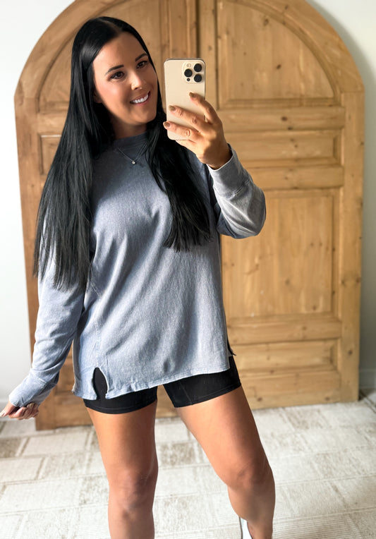 MINERAL WASHED DROP SLEEVE OVERSIZED LONG SLEEVE- Denim Blue