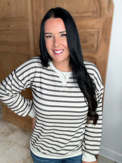 *DOORBUSTER EVERYDAY HEIMISH STRIPED TOP- BLACK/IVORY