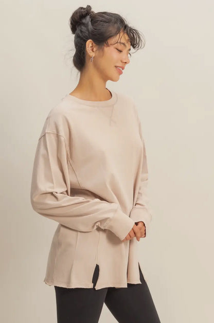 MINERAL WASHED DROP SLEEVE OVERSIZED LONG SLEEVE- Taupe