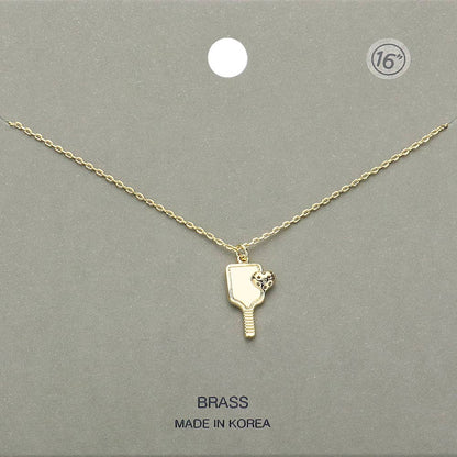 METAL HEART POINTED PICKLEBALL PADDLE PENDANT NECKLACE (SILVER & GOLD)