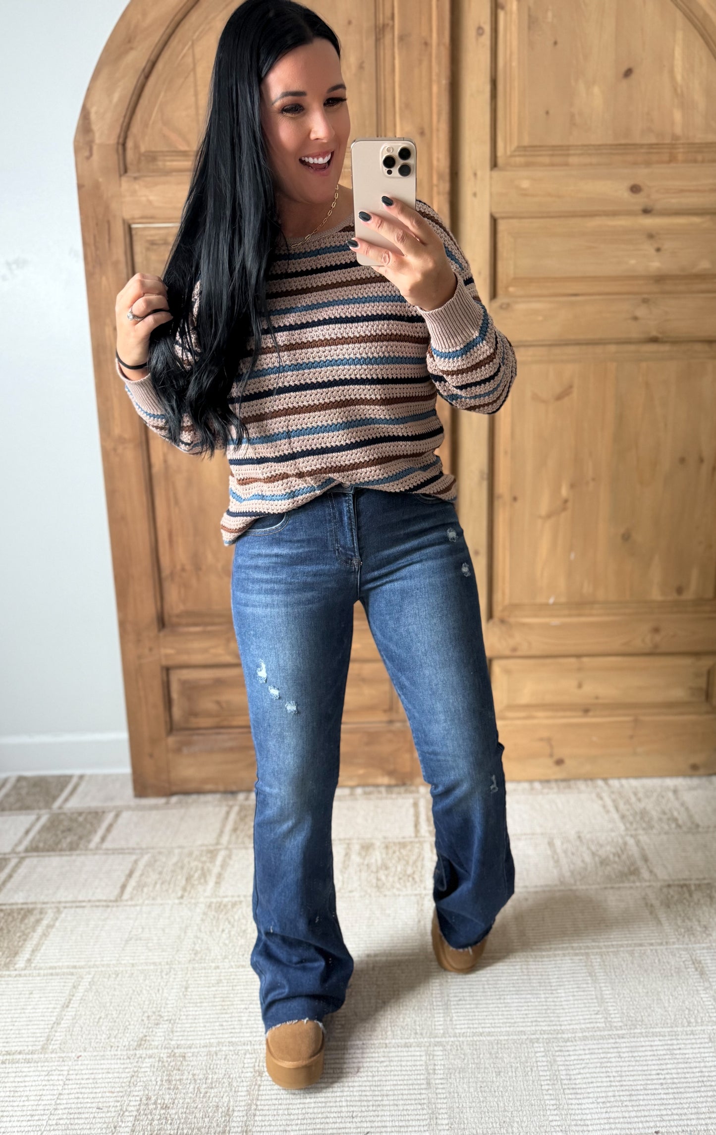 RISEN Full Size Distressed Mid Rise Flare Jeans Plus Size
