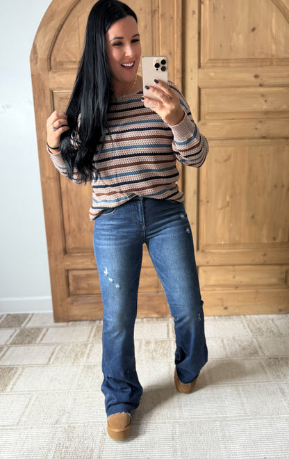 RISEN Full Size Distressed Mid Rise Flare Jeans Plus Size