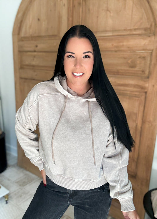 SNUGGLE ME UP ACID WASH HOODIE **Mocha