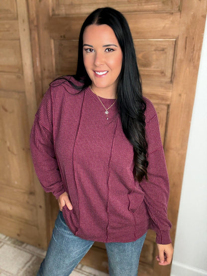 *DOORBUSTER RIBBED BURGUNDY DREAMS TOP