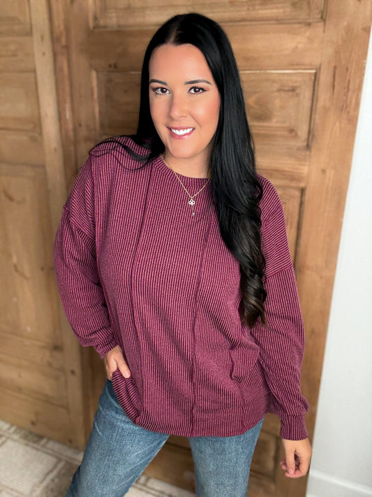 *DOORBUSTER RIBBED BURGUNDY DREAMS TOP