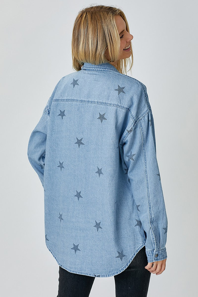 RISEN OVERSIZED DENIM STAR PRINT SHIRT