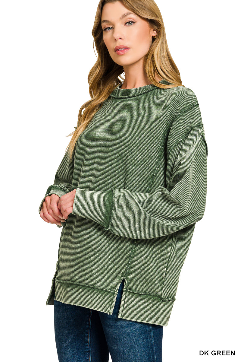 ACID WASHED DOUBLE RIBBED EXPOSED SEAM SOFT PULLOVERS**More colors
