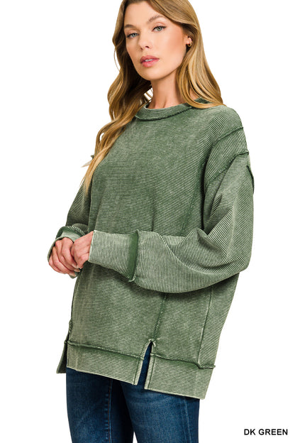 ACID WASHED DOUBLE RIBBED EXPOSED SEAM SOFT PULLOVERS**More colors