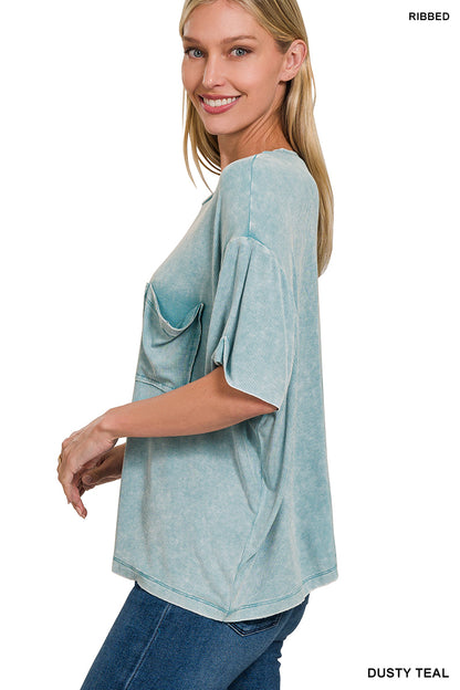 ZENANA ACID WASHED RIBBED TEE *Multiple colors