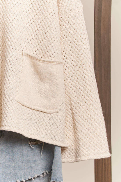 RELAXED WOVEN SOFT KNIT SWEATER