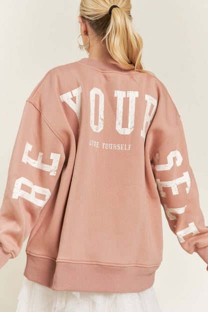 BE YOUR SELF SWEATSHIRT- DUSTY MAUVE CAMEL