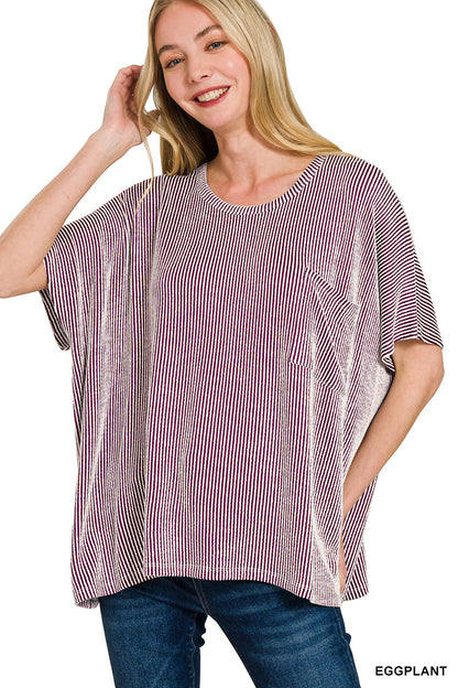 ZENANA CORDED RIB OVERSIZED SHORT SLEEVE TOP (**MULTIPLE COLORS)