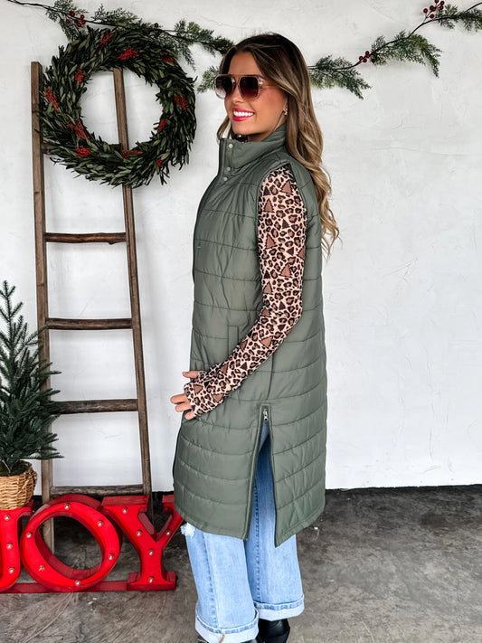PREORDER- KENDALL LONG PUFFER VEST*Olive
