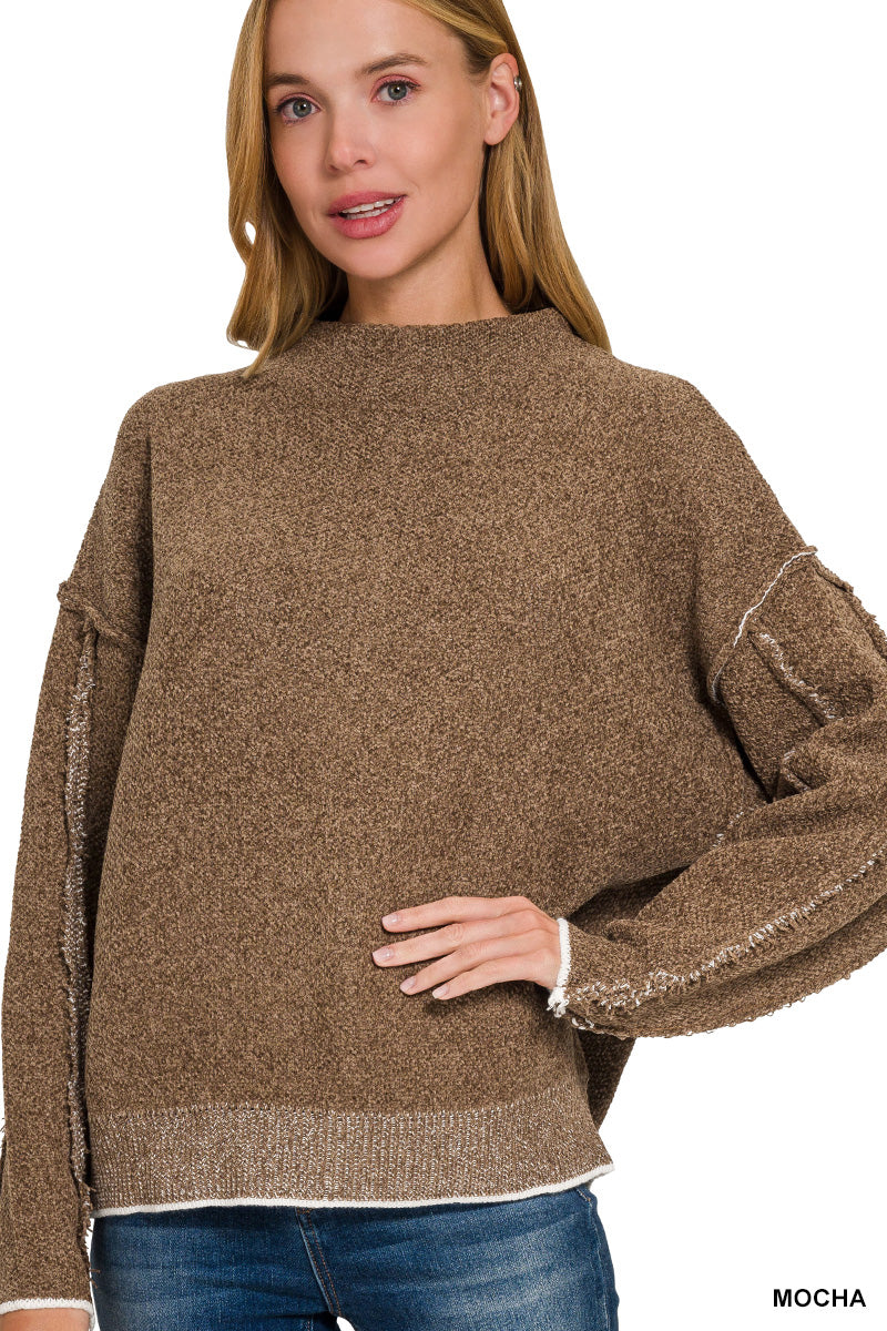 OVERSIZED MOCKNECK RAW SEAM CHENILLE SWEATER*Multiple Colors