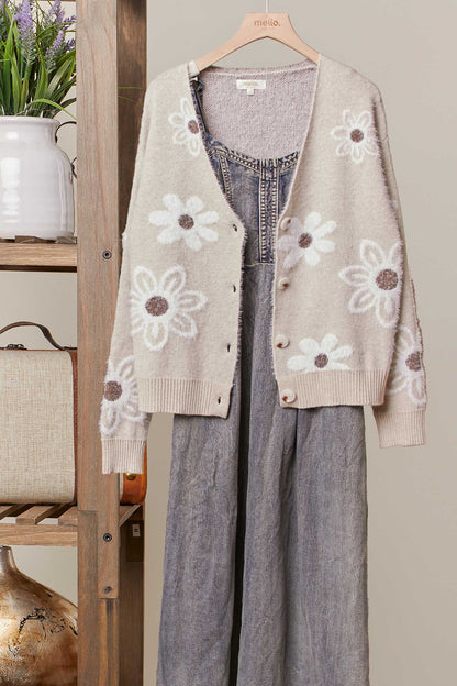 FLORAL PATTERNED SOFT CARDIGAN