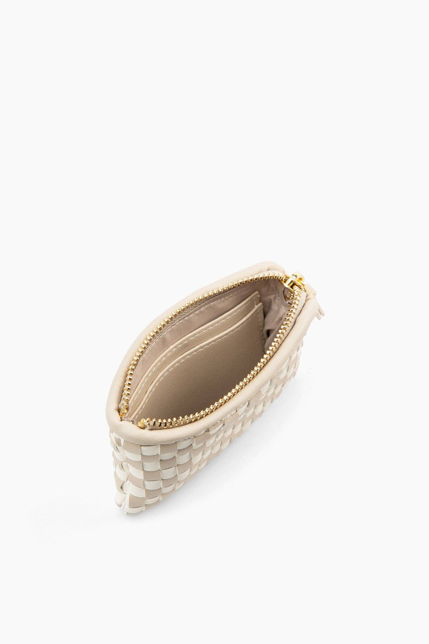 PRE ORDER: The Woven Wallet - Faux Leather Zipper Checkered Wristlet: Beige