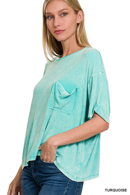 ZENANA ACID WASHED RIBBED TEE *Multiple colors