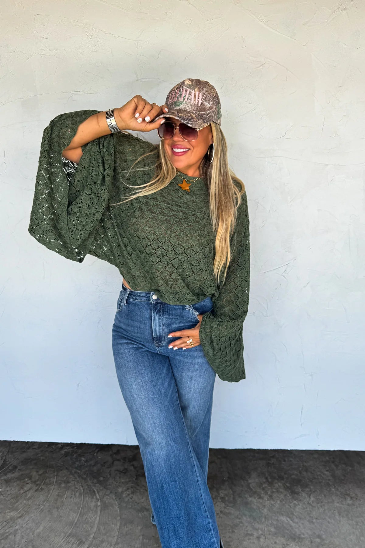PREORDER- FALL COLORS FREE SPIRIT BELL SLEEVE TOP-Olive