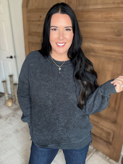 ACID WASHED DOUBLE RIBBED HI-LOW PULLOVERS*Multiple Colors