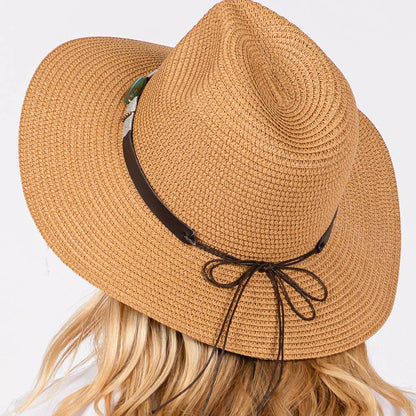 TURQUOISE BEADS BAND STRAW SUN HAT (MULTIPLE COLORS)