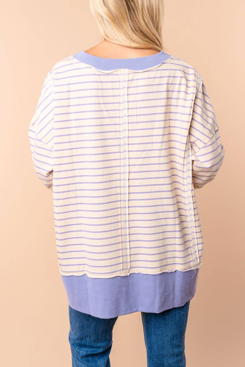 LONG SLEEVE STRIPED KNIT PULLOVER LAVENDER