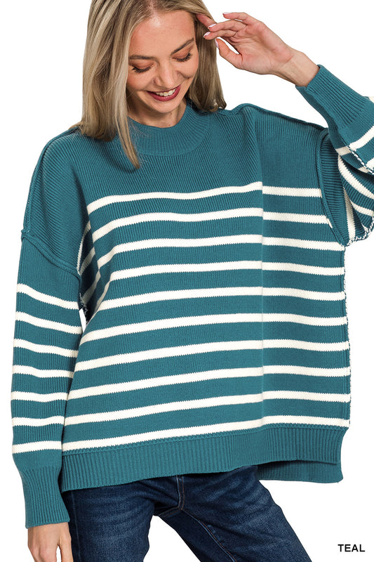 MONICA OVERSIZED EXPOSED SEAM SWEATER- TEAL