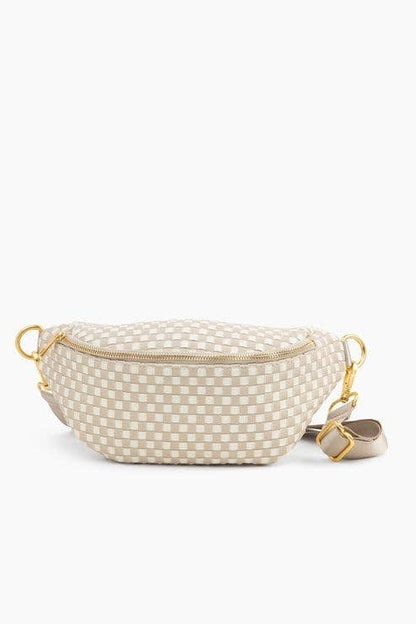 The Fawny Pack - Woven Faux Leather Fanny Pack Crossbody: Beige