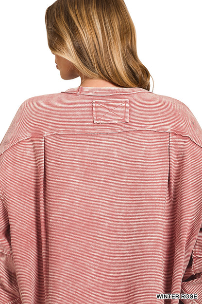 ACID WASHED DOUBLE RIBBED EXPOSED SLIGHTLY CROPPED PULLOVER* Multiple Colors