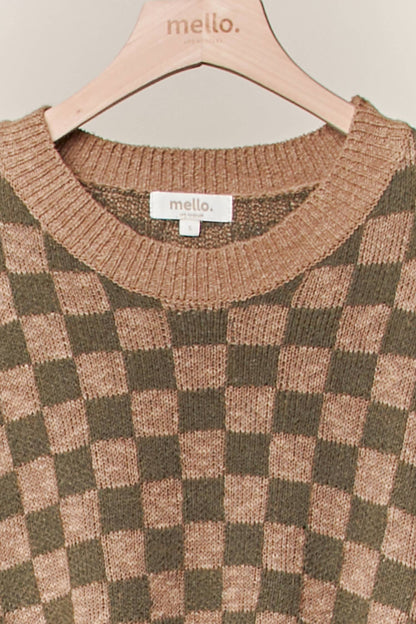CHECKERED SOFT KNIT SWEATER