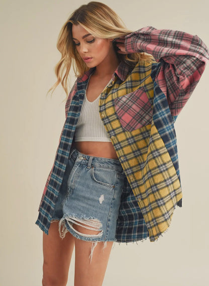 NOT YOUR DADS FLANNEL-Blue/Pink/Yellow