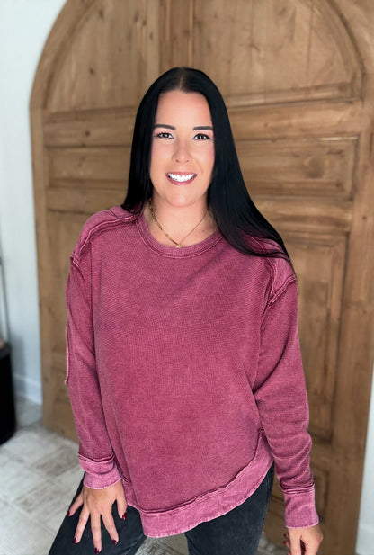 MINERAL WASHED ELBOW PATCHED CONTRAST TOPS- *Multiple Colors