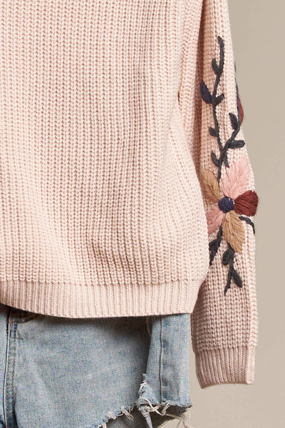 MOCK NECK EMBROIDERED SOFT SWEATER