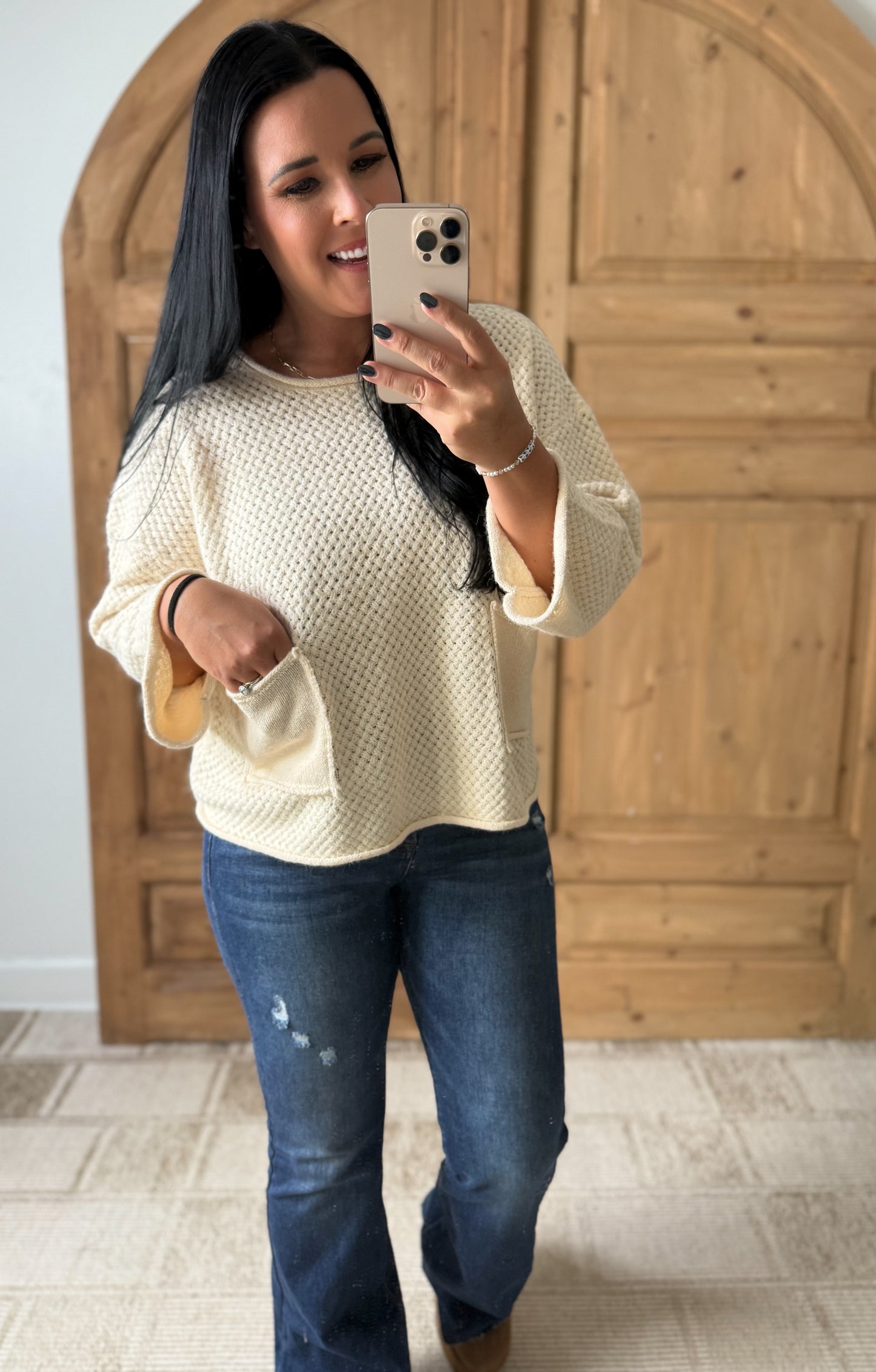 RELAXED WOVEN SOFT KNIT SWEATER