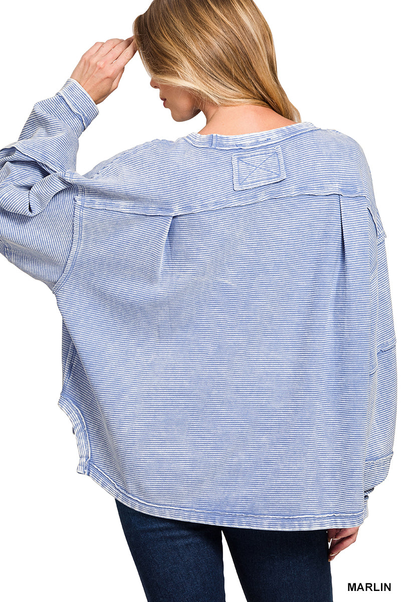ACID WASHED DOUBLE RIBBED EXPOSED SLIGHTLY CROPPED PULLOVER* Multiple Colors