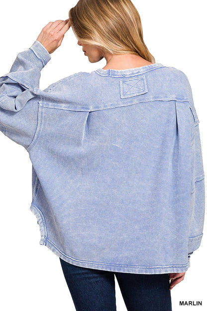 ACID WASHED DOUBLE RIBBED EXPOSED SLIGHTLY CROPPED PULLOVER* Multiple Colors