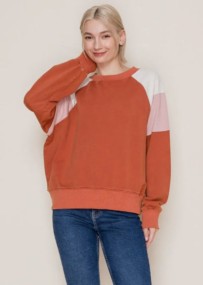 RUSTY COLORBLOCK PULLOVER CREWNECK