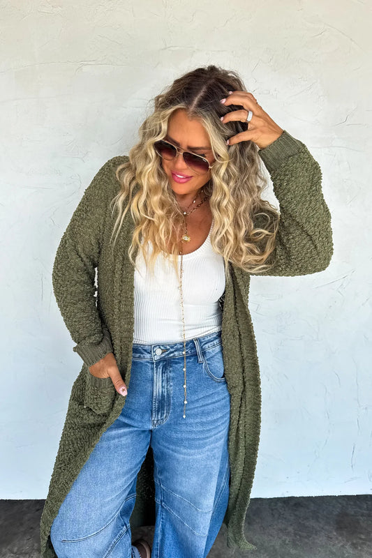PREORDER- POPPY KNIT POPCORN CARDIGAN-Green