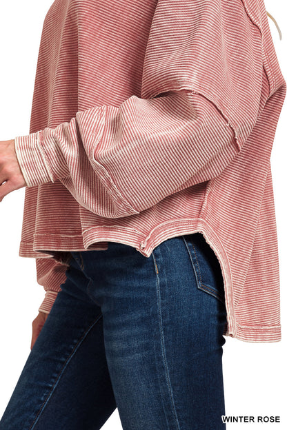 ACID WASHED DOUBLE RIBBED EXPOSED SLIGHTLY CROPPED PULLOVER* Multiple Colors