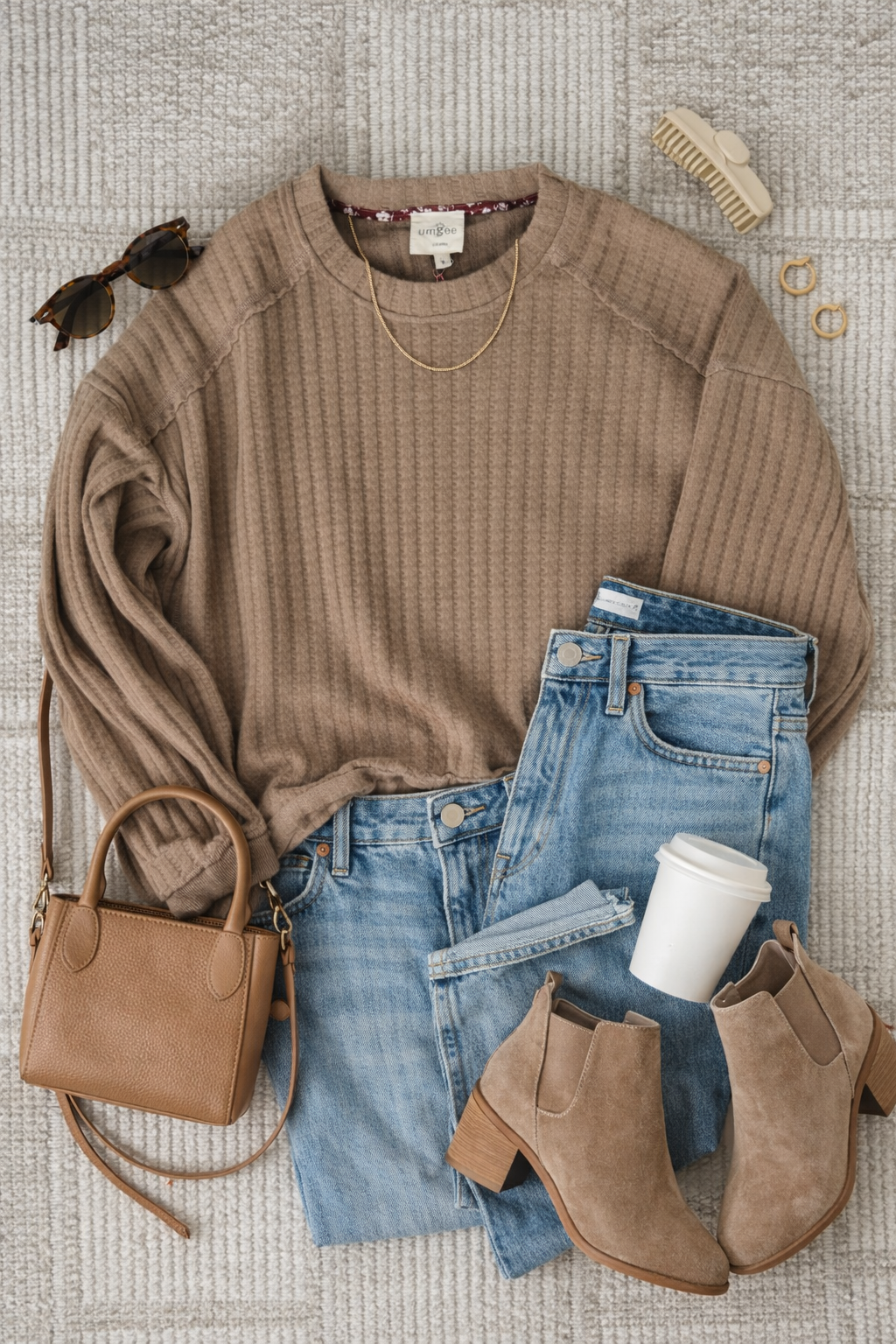 Umgee Soft Waffle Top-Mocha