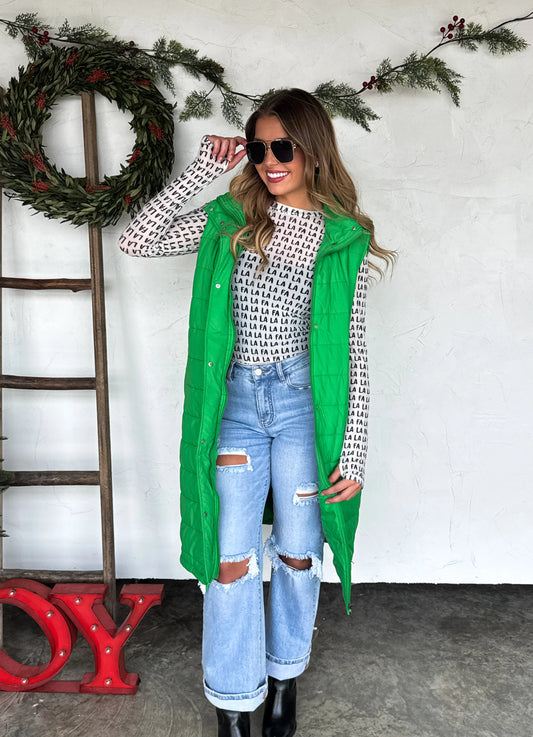 PREORDER- KENDALL LONG PUFFER VEST*Green