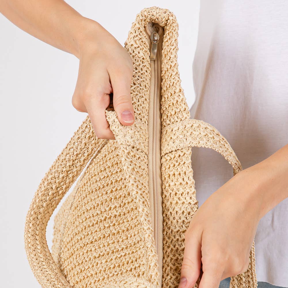 SOLID CROCHET STRAW TOTE BAG (MULTIPLE COLORS)