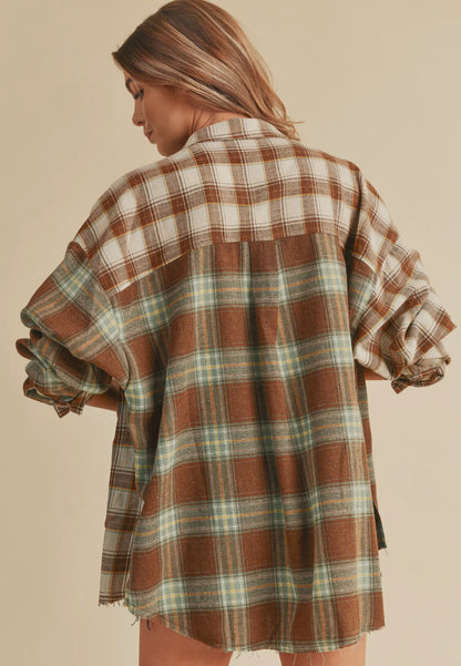 NOT YOUR DADS FLANNEL-Brown/White/Sage