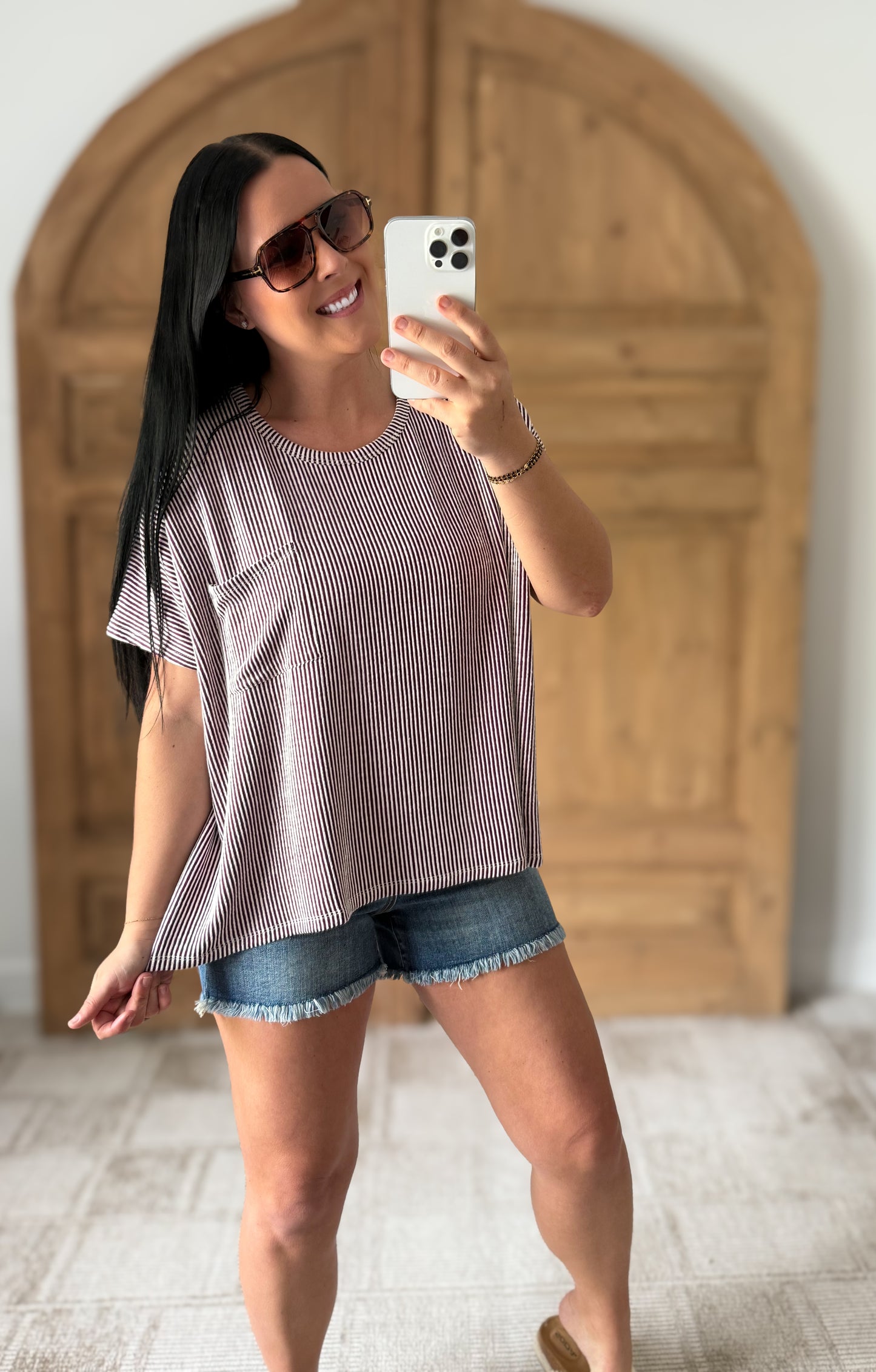 ZENANA CORDED RIB OVERSIZED SHORT SLEEVE TOP (**MULTIPLE COLORS)