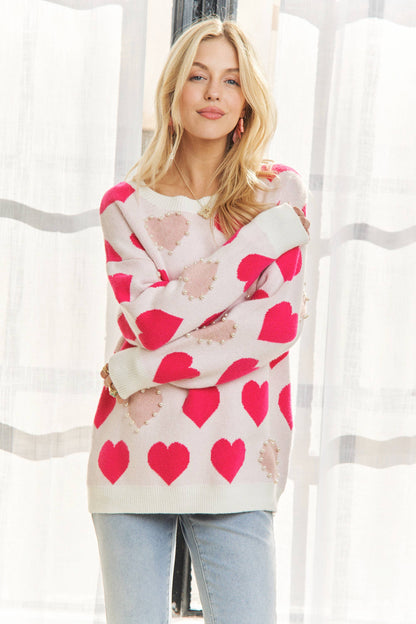 PEARL ACCENT HEART SWEATER