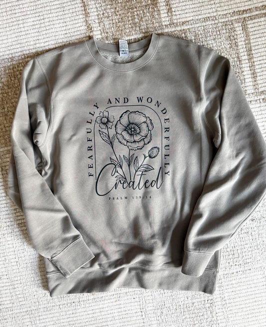 FEARFULLY AND WONDERFULLY CREATED SOFT PIGMENT DYED CREWNECK SWEATSHIRT