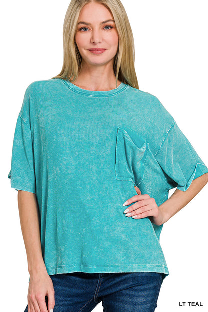 ZENANA ACID WASHED RIBBED TEE *Multiple colors