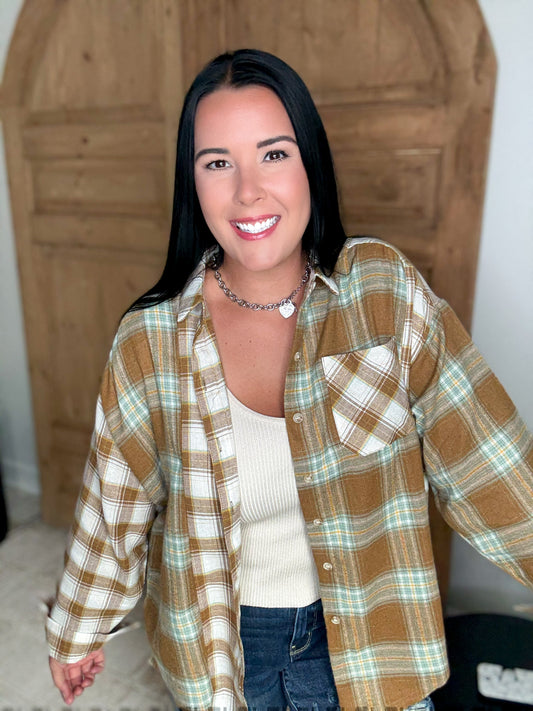 NOT YOUR DADS FLANNEL-Brown/White/Sage
