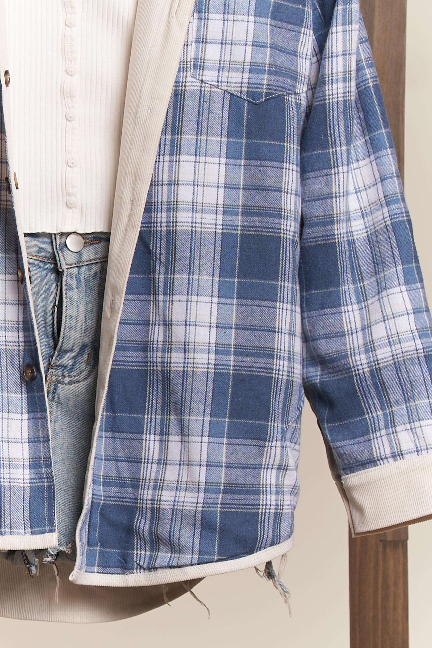 Reversible Corduroy and Plaid Button Down Shirt Jacket